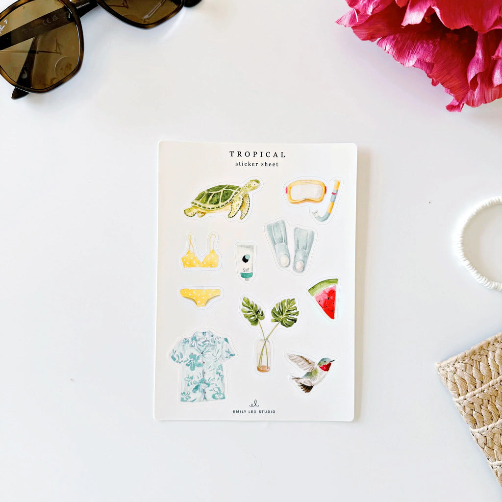 Hojas de pegatinas tropicales